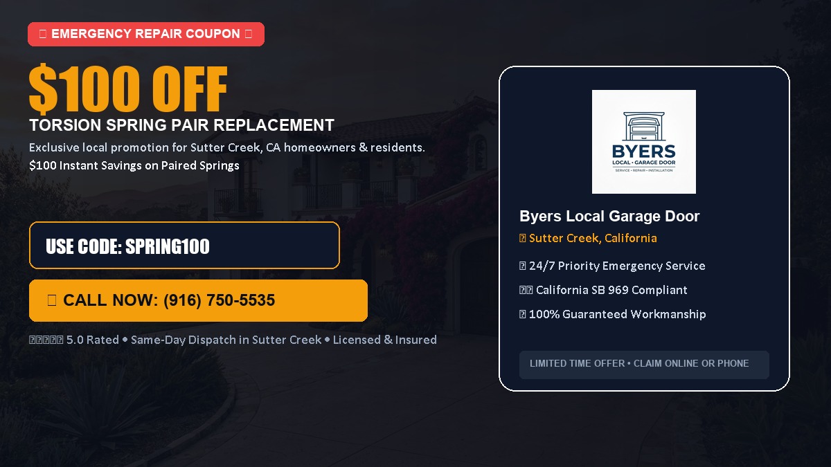 $100 OFF Heavy-Duty Torsion Spring Pair Replacement in Sutter Creek, CA