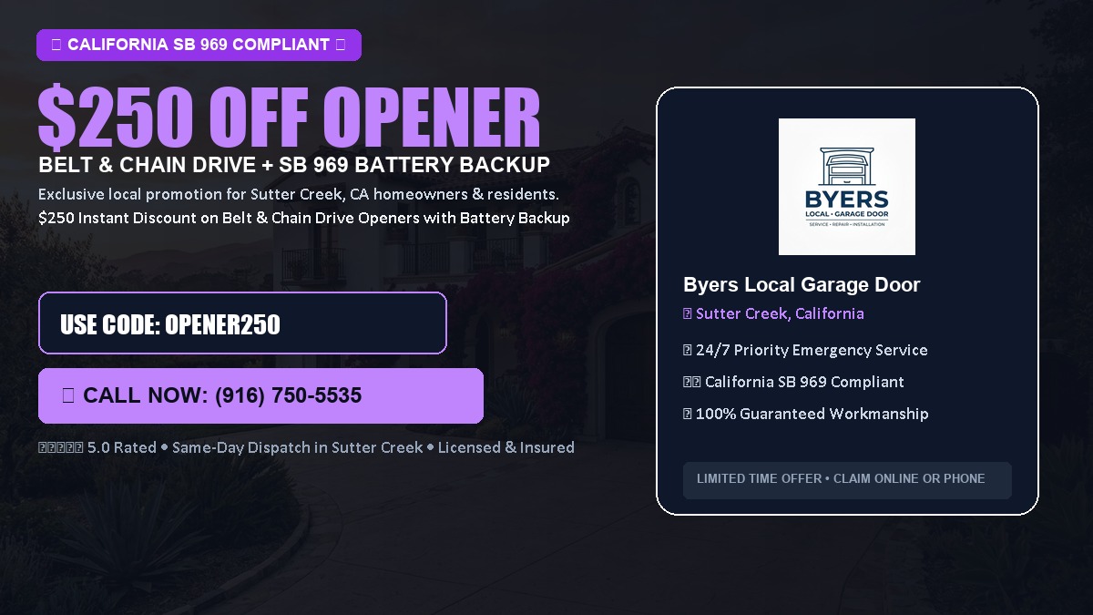 $250 OFF Smart Garage Door Opener Installation (Belt & Chain Drive with California SB 969 Battery Backup) in Sutter Creek, CA