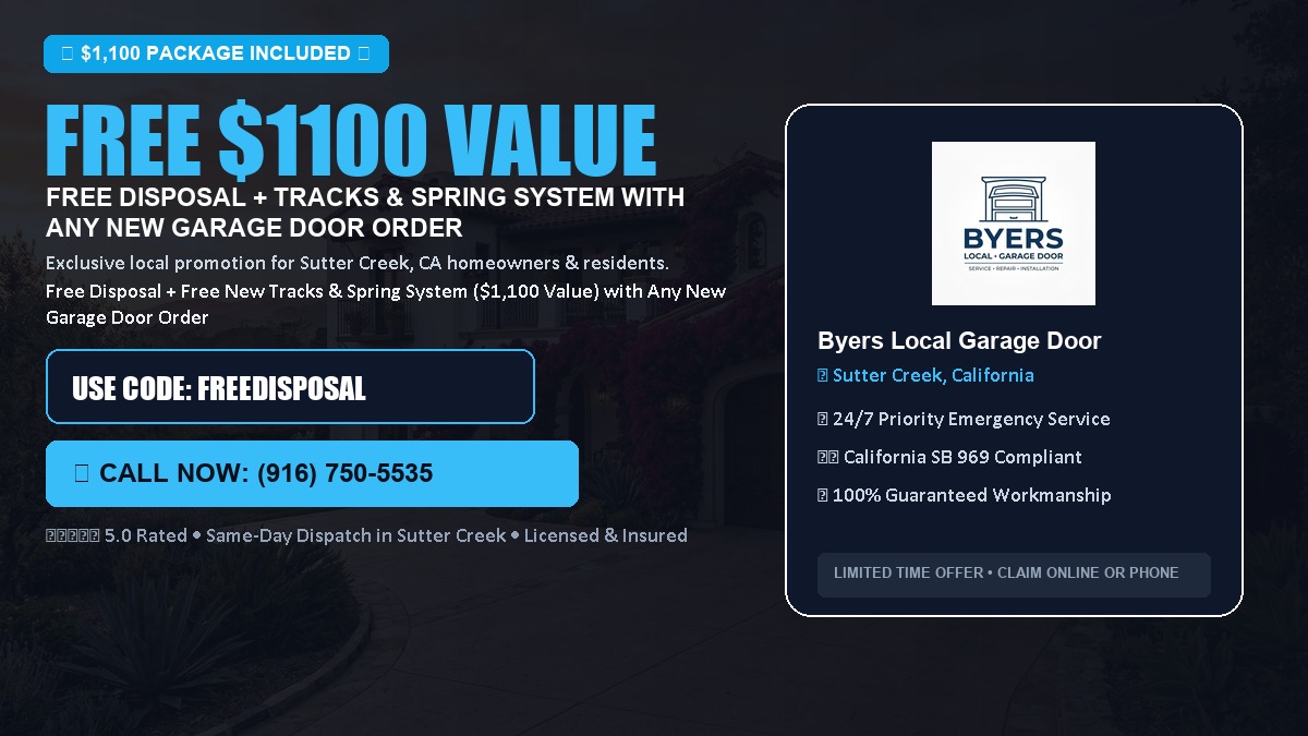 Free Disposal + Free New Tracks & Spring System with Any New Garage Door Order ($1100 Value) in Sutter Creek, CA